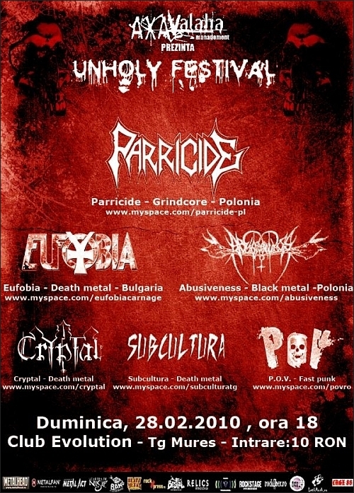 Concert Parricide, Eufobia, Abusiveness, Cryptal, Subcultura si POV la Unholy Festival