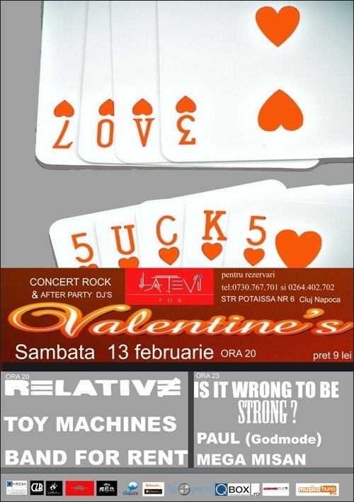 Valentine's cu Relative, Toy Machines si Band For Rent in Pub La Tevi