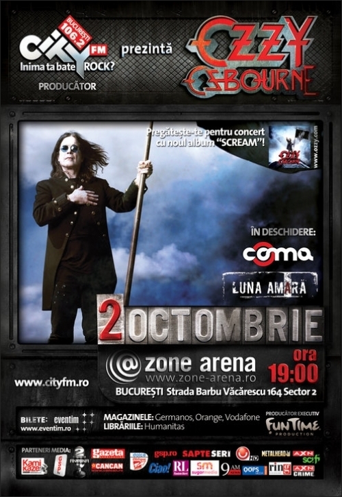 Trupele Coma si Luna Amara deschid concertul Ozzy Osbourne la Bucuresti