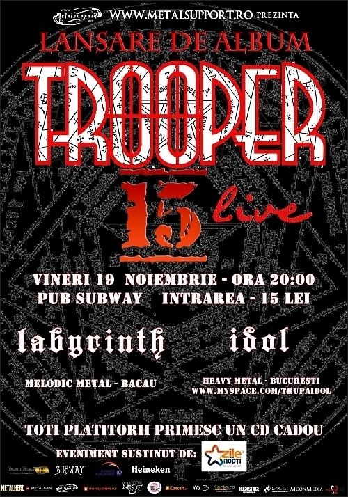 Concert Trooper, Idol si Labyrinth in Pub Subway din Bacau