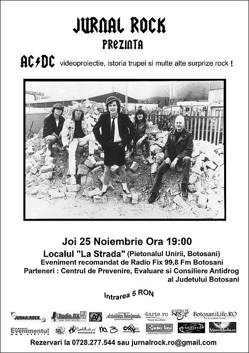 Videoproiectie istoria trupei AC/DC in club La Strada