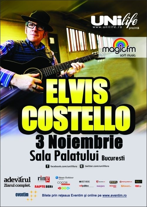 Primul concert Elvis Costello in Romania la Sala Palatului