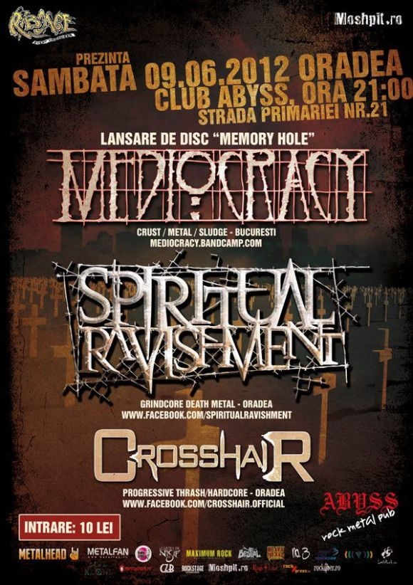 Concert Mediocracy, Spiritual Ravishment si Crosshair in Abyss Rock & Metal Pub din Oradea