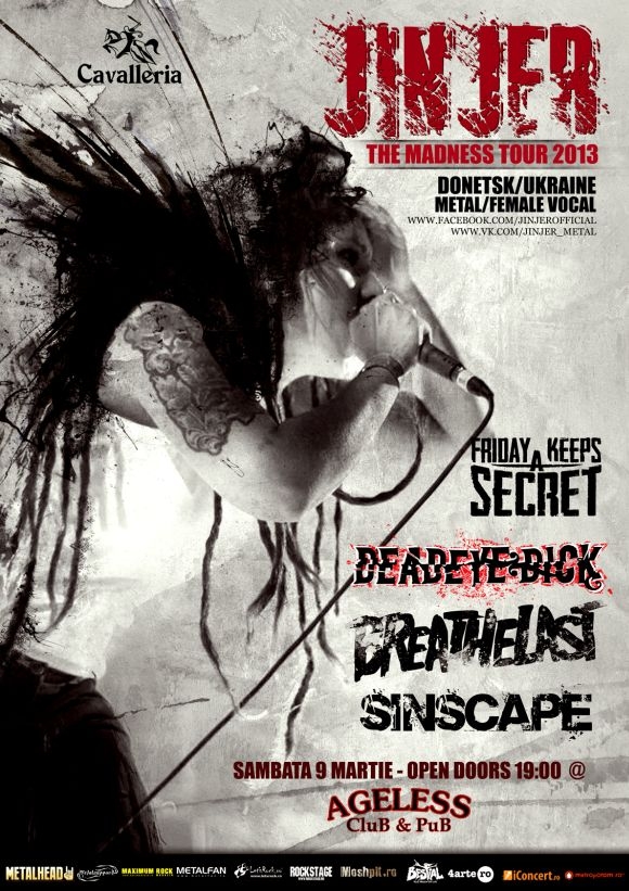 Concert Jinjer, Friday Keeps A Secret, Deadeye Dick, Breathelast si Sinscape in Ageless Club