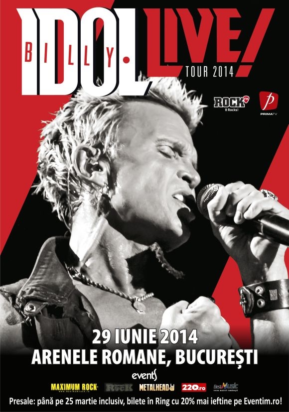 Ultima saptamana de reduceri la biletele pentru concertul Billy Idol de la Arenele Romane!