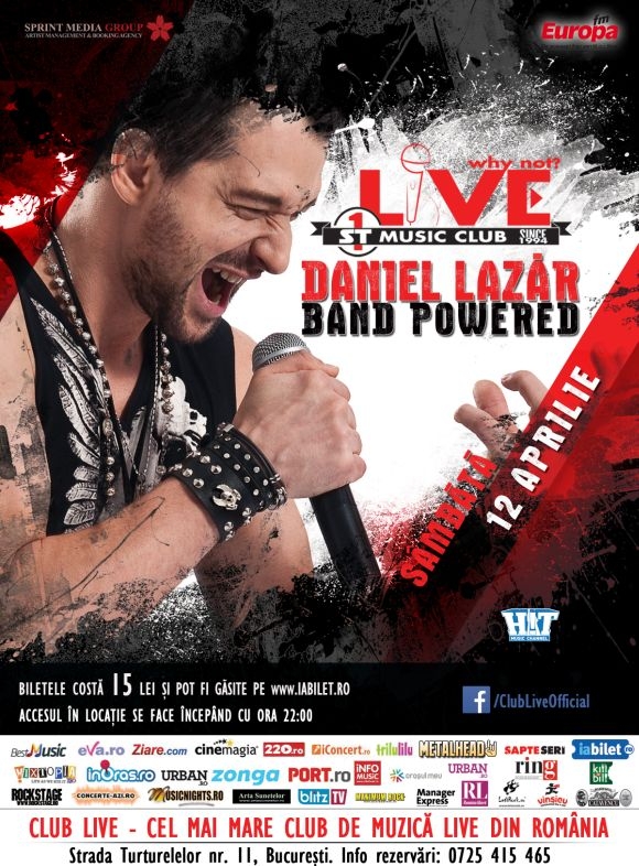 Concert Daniel Lazar Band Powered in Club Live din Bucuresti, 12 aprilie