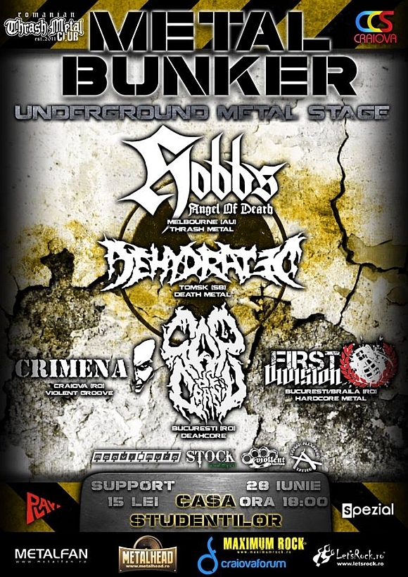 Concert Hobbs' Angel of Death, Dehydrated, Cap de Craniu si First Division la Casa Studentilor din Craiova