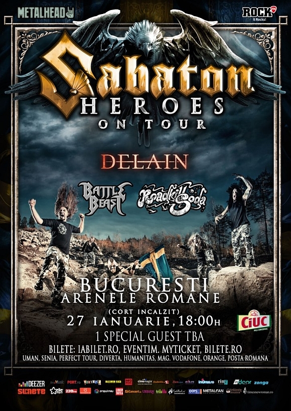 Concert Sabaton, Delain, Battle Beast si Roadkill Soda la Arenele Romane din Bucuresti