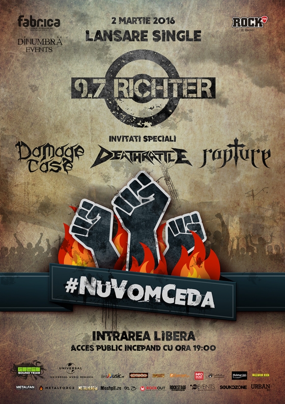 Concert 9.7 RICHTER (lansare single #NuVomCeda), DAMAGE CASE, DEATHRATTLE si RAPTURE in Club Fabrica