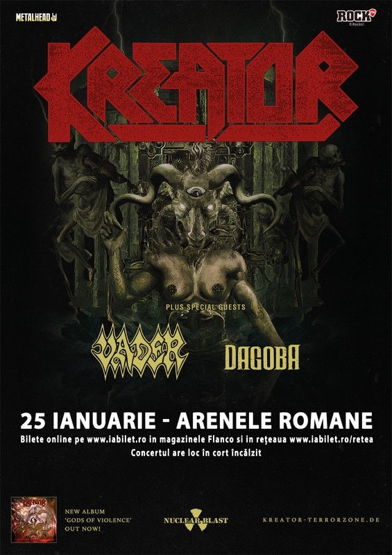 Program si reguli de acces la concertul Kreator, Vader si Dagoba de la Arenele Romane: